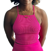 Ribbed Seamless Criss Cross Cami Top- Hot Pink